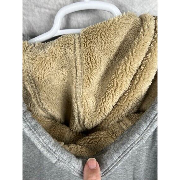 Men's Sweatshirt Jacket Sz XL Sherpa Lined Hoodie Pocket Warm Winter Light Gray - Picture 3 of 6